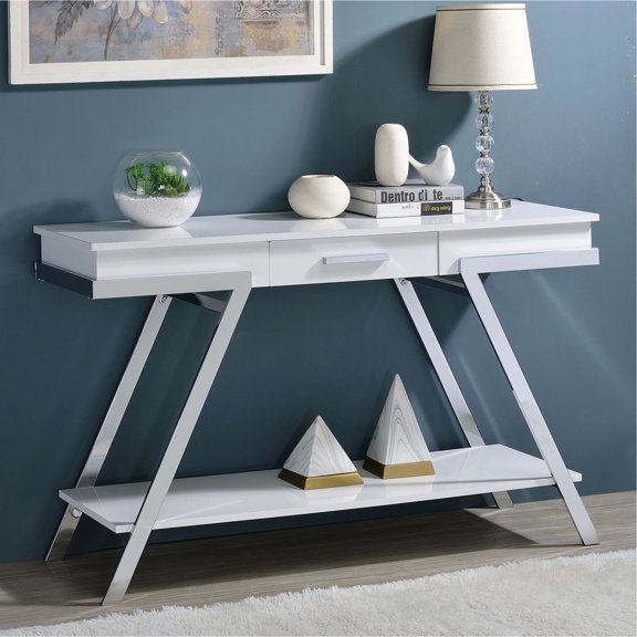 White Chrome Blend - Storage Drawer Feature - Living Room Environment - Alluring Sofa Table