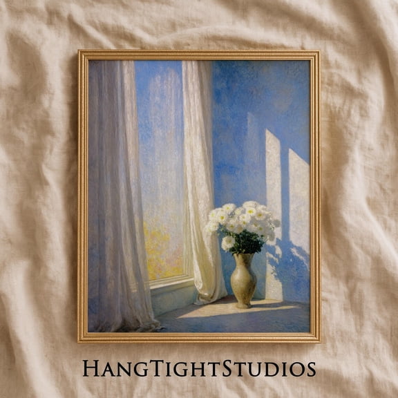 White Chrysanthemum Sunlit Window Poster Unframed Paper Print