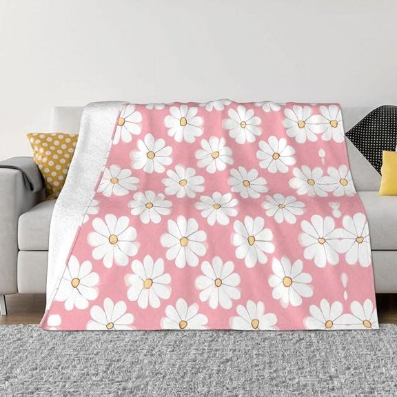 White Chrysanthemum Texture Chart Plush Blanket For Sofa Or Bed, Made Of Anti-Pilling Flannel, Comfortable And Warm, Skin-Friendly And Breathable, Wrinkle-Free Blanket 40" x 50"