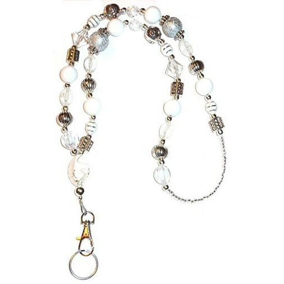White Chunky Style Fashion Women's Beaded Lanyard 34", Breakaway and Non Breakaway Available, for Keys, Badge Holder