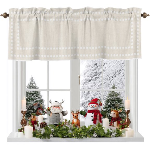White Circle Square Frames Valances for Windows Retro Linen Background Rod Pocket Curtain Valance Window Treatment Short Curtains for Kitchen Living Room,54x18in