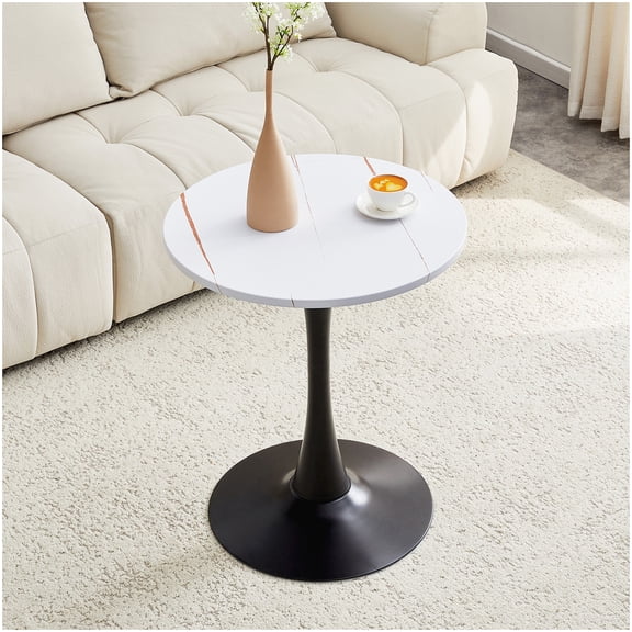White Circle Tulip Table, Mid Century Modern Pedestal Base Dining Table for Kitchen Nook, Small Space Solution