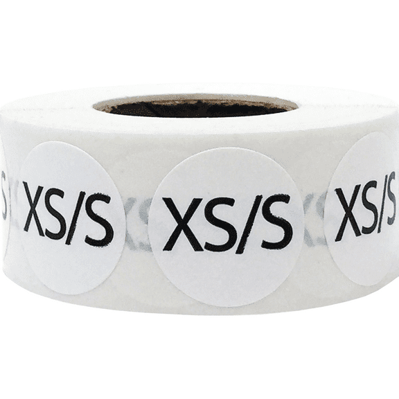 White Circle XS/S Clothing Size Stickers, 3/4 Inch Round, 500 Labels on a Roll