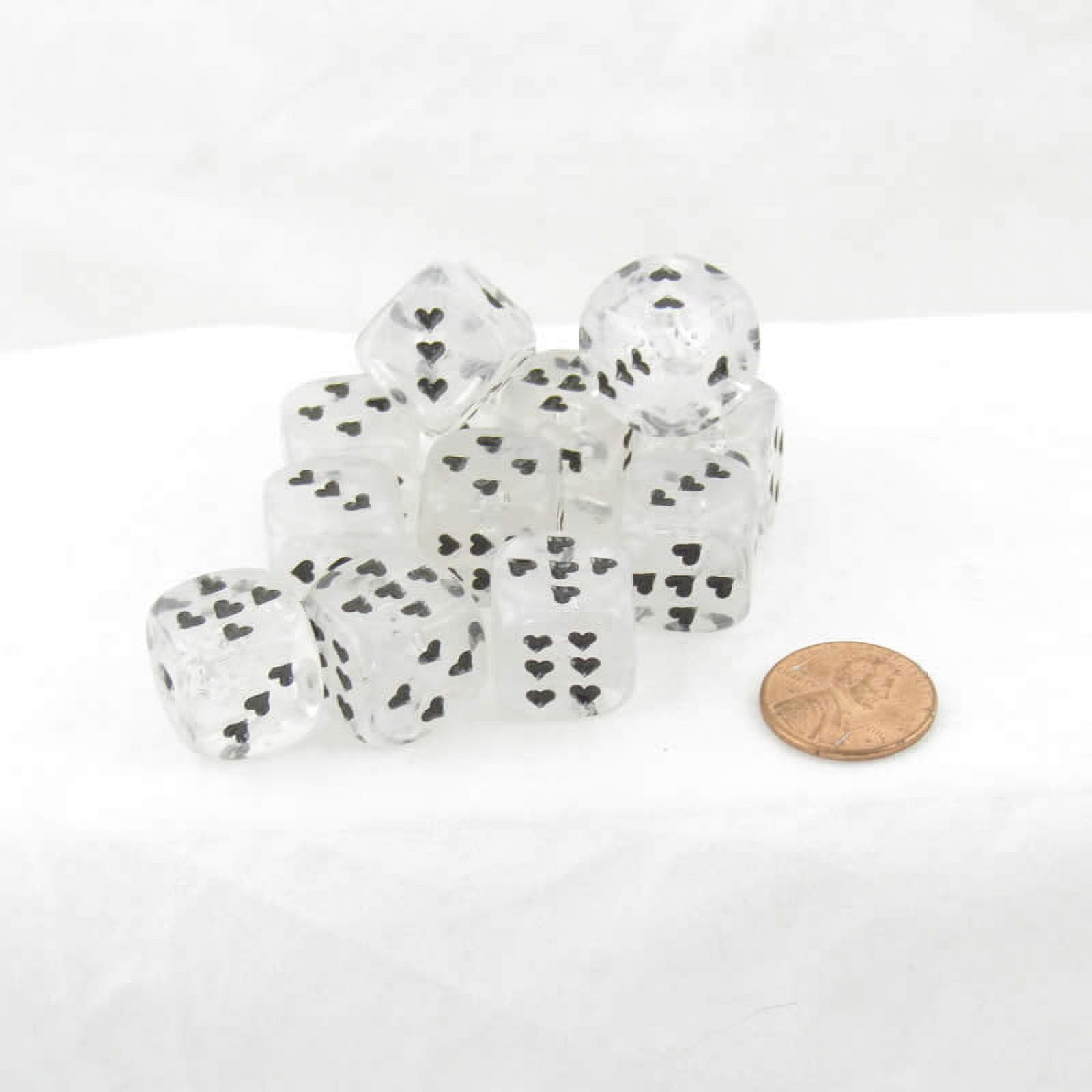 White Cirrus Dice with Black Hearts D6 16mm (5/8in) Pack of 12 Wondertrail