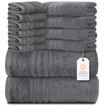 White Classic 12 Piece Bath Towel Set for Bathroom - Wealuxe Collection 2 Bath Towels, 4 Hand Towels, 6 Washcloths 100% Cotton Soft and Plush Highly Absorbent, Soft Towel for Hotel & Spa - Gray