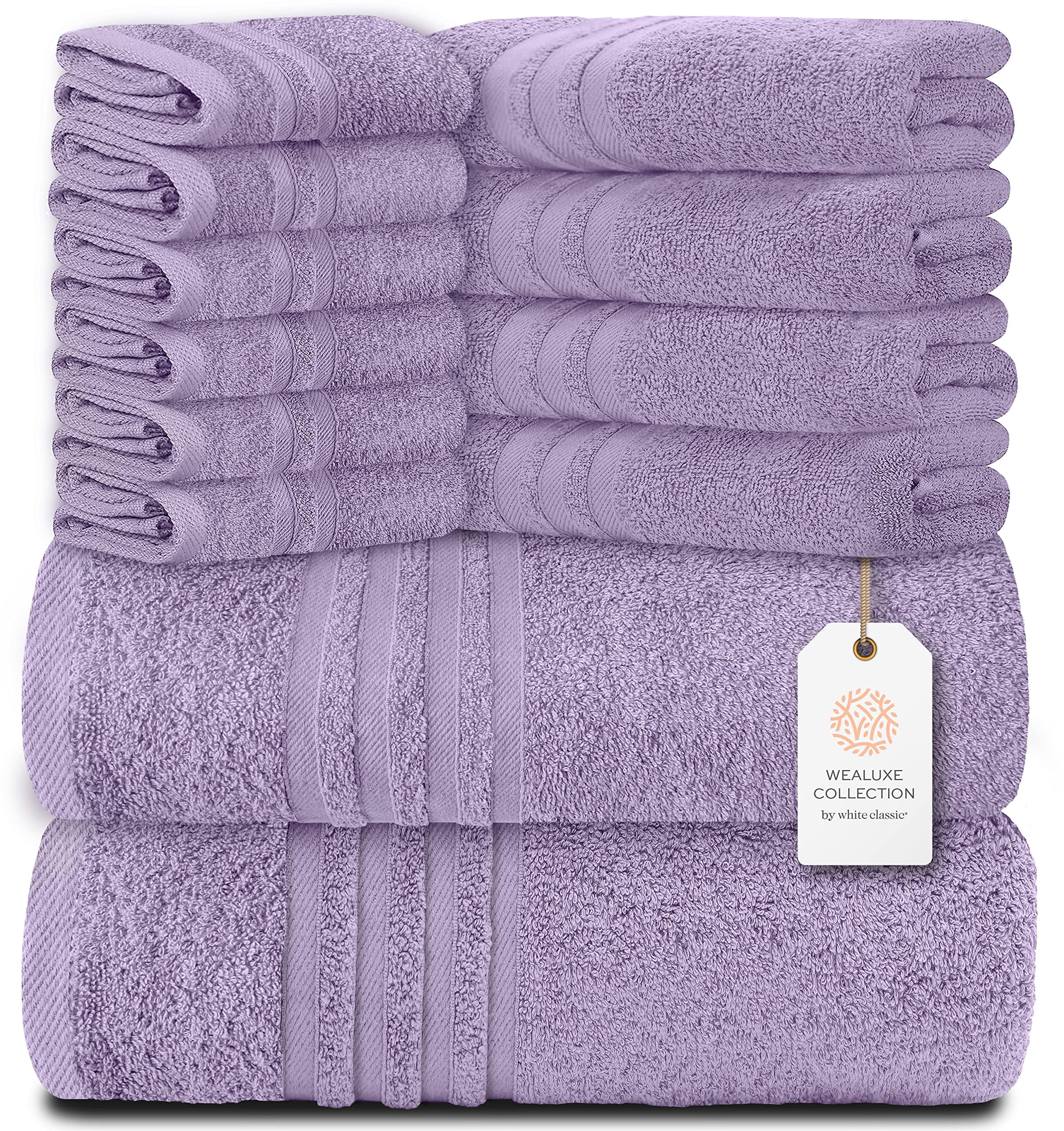 White Classic 12 Piece Bath Towel Set for Bathroom - Wealuxe Collection 2  Bath Towels, 4 Hand Towels, 6 Washcloths 100% Cotton Soft and Plush Highly  Absorbent, Soft Towel for Hotel & Spa - Lavender 