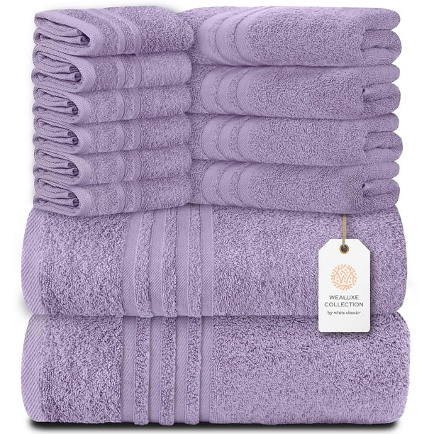 White Classic 12 Piece Bath Towel Set for Bathroom Wealuxe Collection