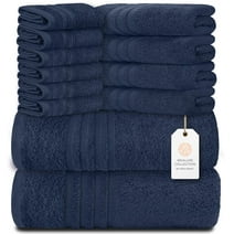 White Classic 12 Piece Bath Towel Set for Bathroom - Wealuxe Collection 2 Bath Towels, 4 Hand Towels, 6 Washcloths 100% Cotton Soft and Plush Highly Absorbent, Soft Towel for Hotel & Spa - Navy