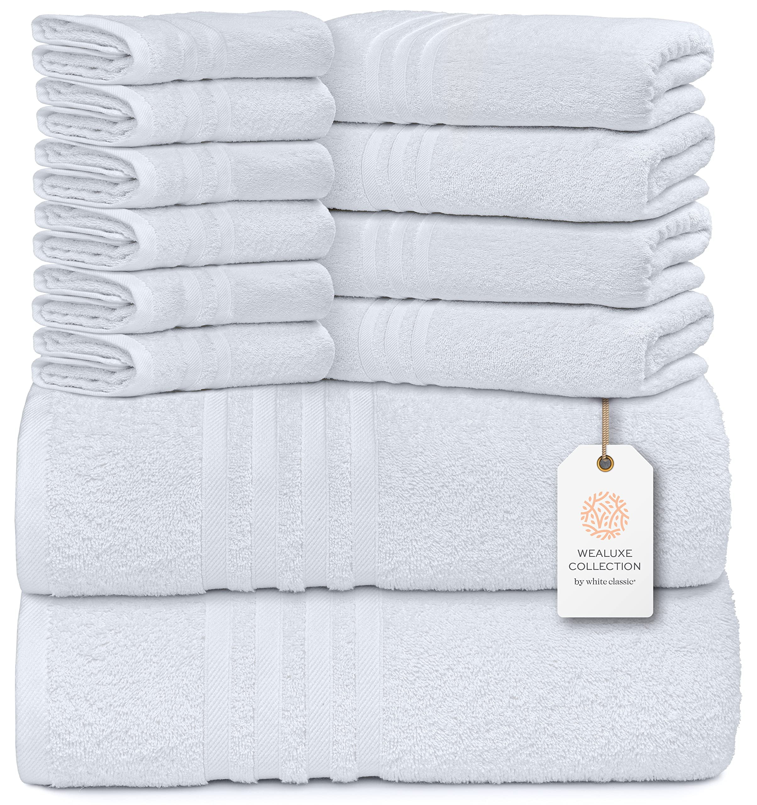 Hotel Collection Bath Towels  12 Piece Pack – WHITE CLASSIC