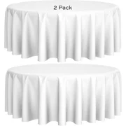 White Classic 120" Round Tablecloth Fabric Washable for Wedding, Banquet, Restaurant, [2 Pack] White Polyester - Cotton Mix Round Table Cloth, Wrinkle Resistant Premium Table Linen | White
