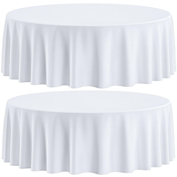 White Classic [2 Pack] White Round Tablecloths 120 Inch [Perfect Size for 60-72 Inch Tables] 200 GSM Washable Polyester Fabric 120" Table Cloth White