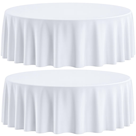 White Classic [2 Pack] White Round Tablecloths 90 Inch [Perfect Size for 30-60 Inch Tables] 200 GSM Washable Polyester Fabric 90" Table Cloth White