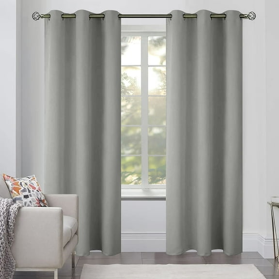 White Classic [2-Panels] Cozlo Blackout Curtains for Bedroom with Grommet Black Out Room Darkening Window Curtains Thermal Insulated Drapes (42x84 inch, Silver)