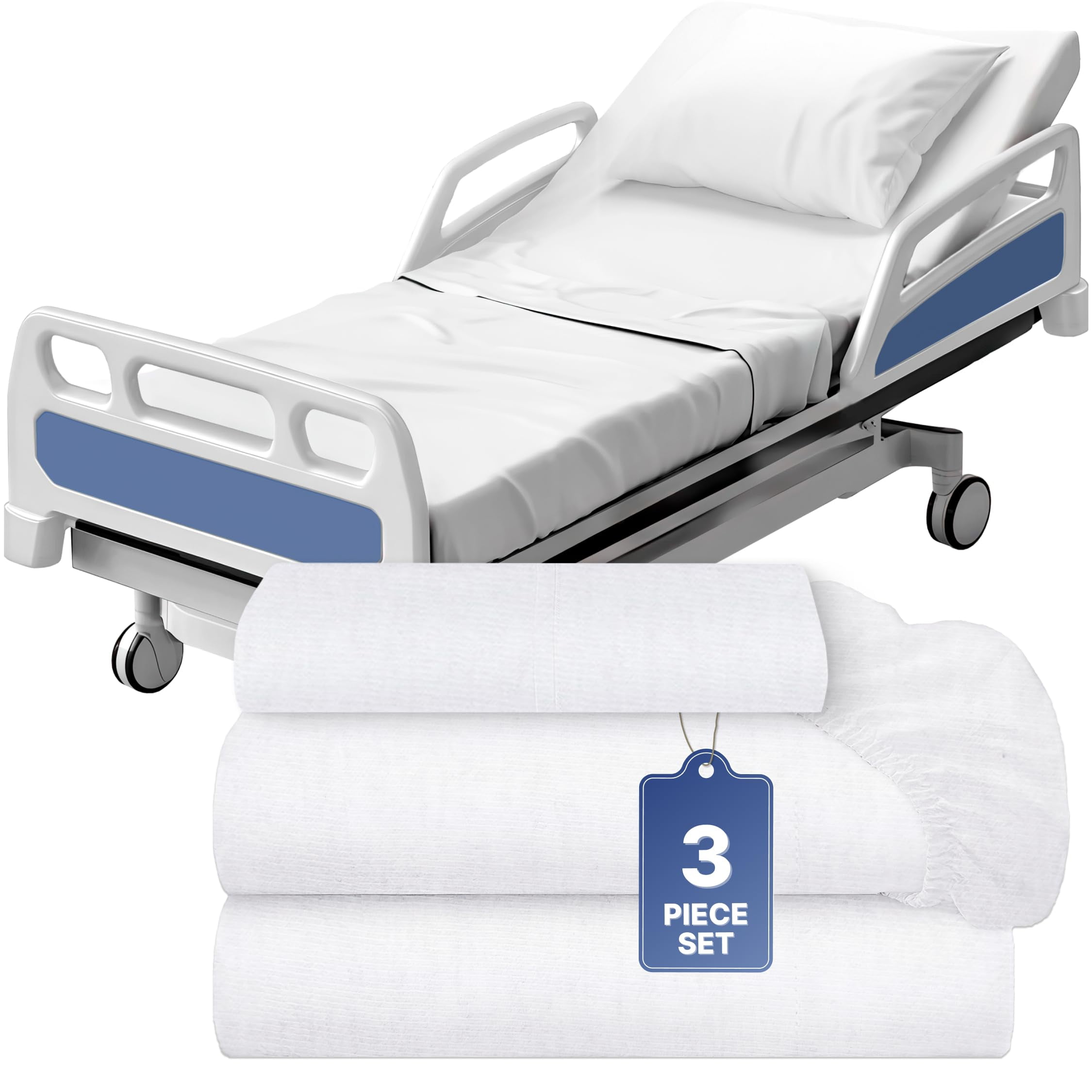 White Classic Luxury 3-Piece Hospital Bed Sheet Set, Jersey Knitted, T ...