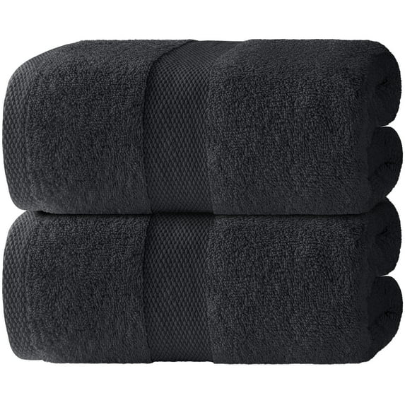 White Classic Luxury 650 Gsm Cotton Bath Sheet Towels, Extra Large Bathroom Towels Oversized, Black, 35 x 70, 2 Pack