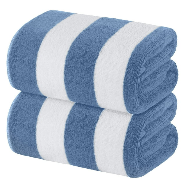 White Classic Extra-Large Fast-Drying Beach Towels - Light Blue Cabana ...