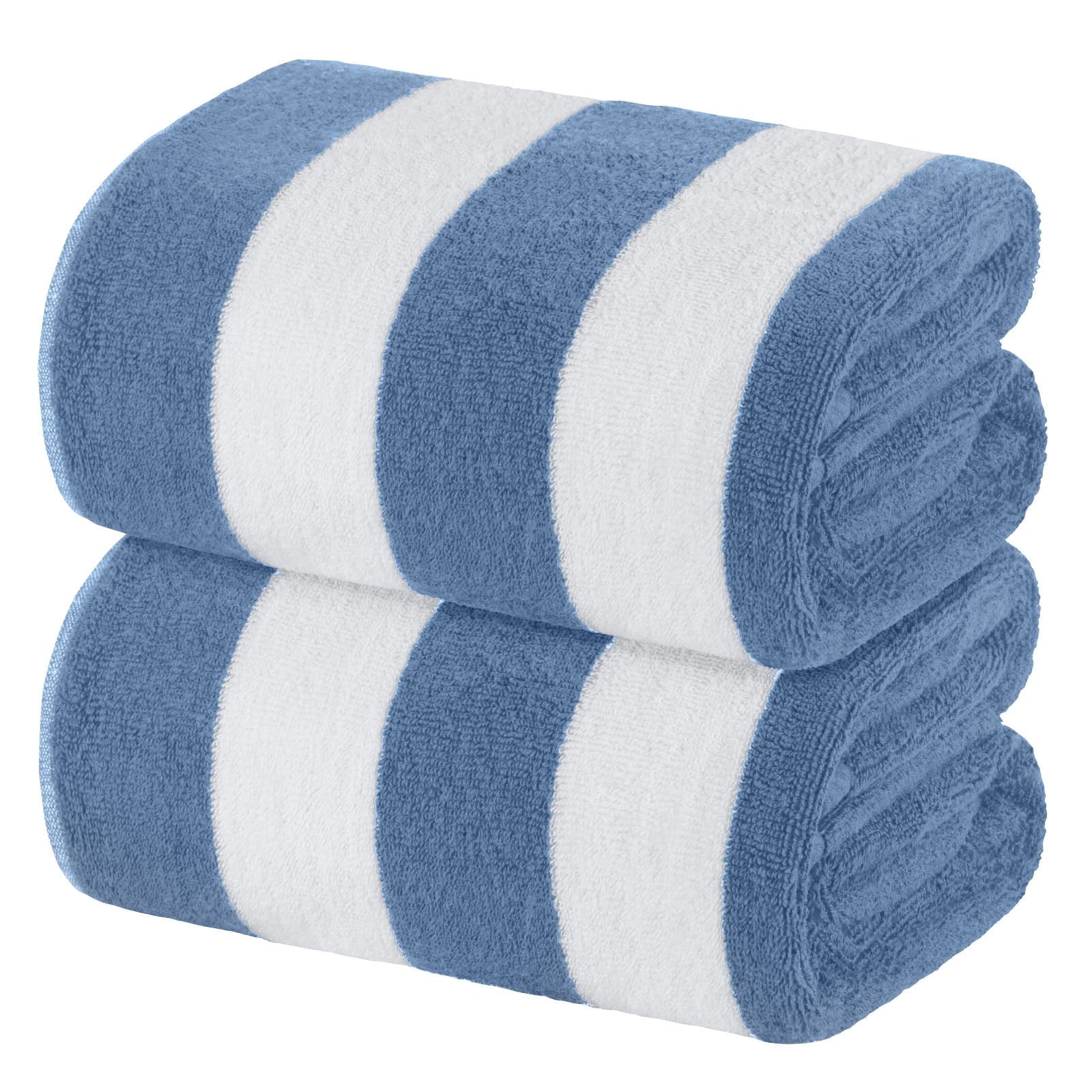 White Classic Luxury Cabana Stripe Cotton Beach Towels, Light Blue, 35 x 70, 2 Pack