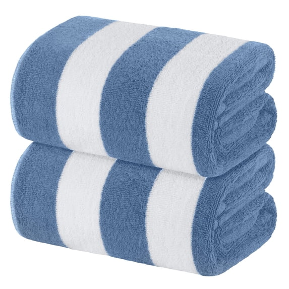 White Classic Luxury Cabana Stripe Cotton Beach Towels, Light Blue, 35 x 70, 2 Pack