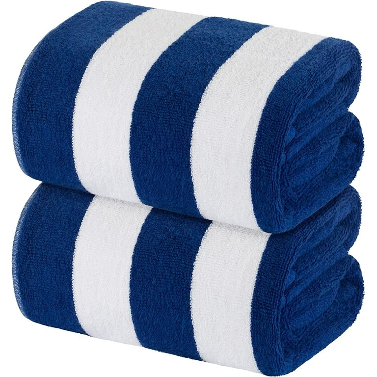 White Classic Beach Towels Oversized Navy Cabana Stripe Cotton Bath Towel  Large - Luxury Plush Thick Hotel Swim Pool Towels for Adults Super Absorbent  Quick Dry - 35x70 Blue [2 Pack] 