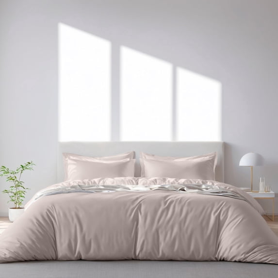 White Classic Luxury Collection 3-Piece Microfiber Zippered Duvet Cover Set, Beige, Queen, 90 x 90