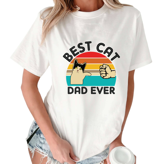 White Classic Best Cat Dad Ever Print Tshirt Graphic Tees Shirts Pet Owner Holiday Gift S-5XL Tops
