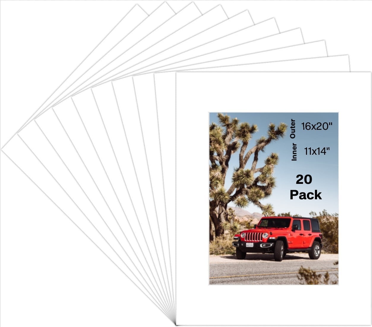 White Classic Bevel Edge 4 Ply Picture Mats 16 x 20 Framing Matboard ...