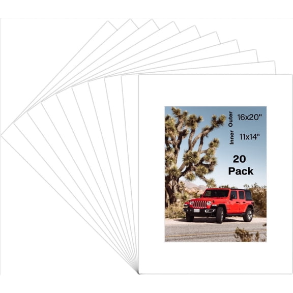 White Classic Bevel Edge 4 Ply Picture Mats 16 x 20 Framing Matboard & Mounting Board with 20 Count