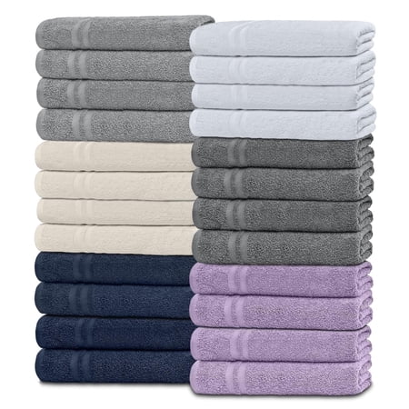 White Classic Wealuxe Collection 24-Piece 600 Gsm Ring-Spun Cotton Washcloths, Multicolor, 12 x 12