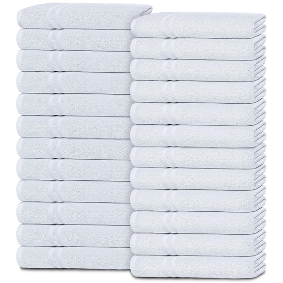 White Classic Wealuxe Collection 24-Piece 600 Gsm Ring-Spun Cotton Washcloths, White, 12 x 12