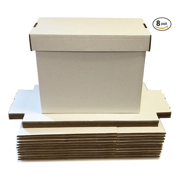 White Classic Comic Book Storage Box - Set of 8, Holds 150-175 Comics, Stackable, Short (15.75" L x 7.5" W x 10.75" H)