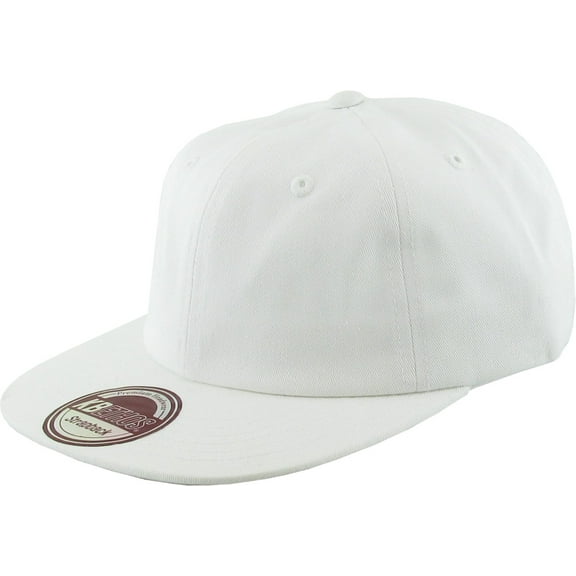 White Classic Cotton Flat Brim Unconstructed Baseball Cap Adjustable Strapback Style