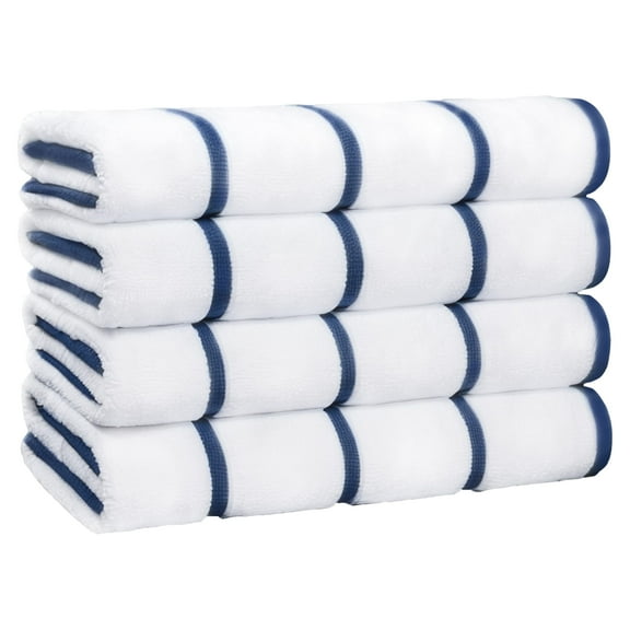 White Classic Cotton Pool Towels Oversized 30 x 60 Inches, Ultra Absorbent and Low Lint Striped Beach Towels for Adults, Stripes Design Luxury Extra Large Bath Towels, Navy Blue, 4 Pack