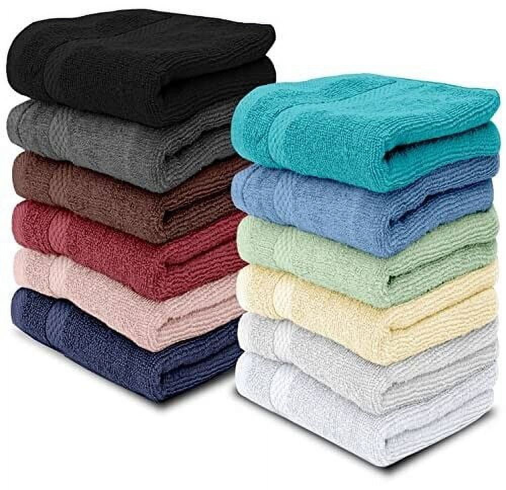 White Classic Cotton Washcloths - 13x13 Hotel Face Towel - Multi Color 12/Pack