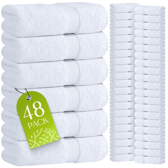 White Classic Wealuxe Collection 48-Piece 600 Gsm Ring-Spun Cotton Washcloths, White, 12 x 12