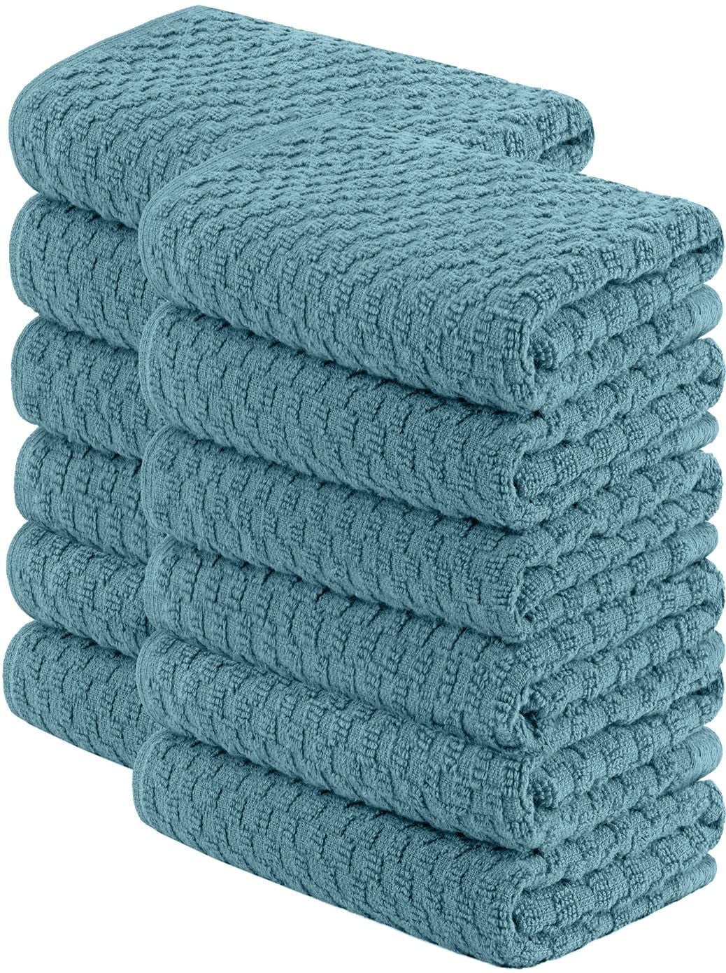 White Classic Absorbent Kitchen Towels 12 Pack - Premium 100% Cotton Dish Towels, 450GSM Thick Machine Washable Kitchen Cloth for Drying, Cleaning, Dobby Weave, Super Quality 15x26 in - Aqua