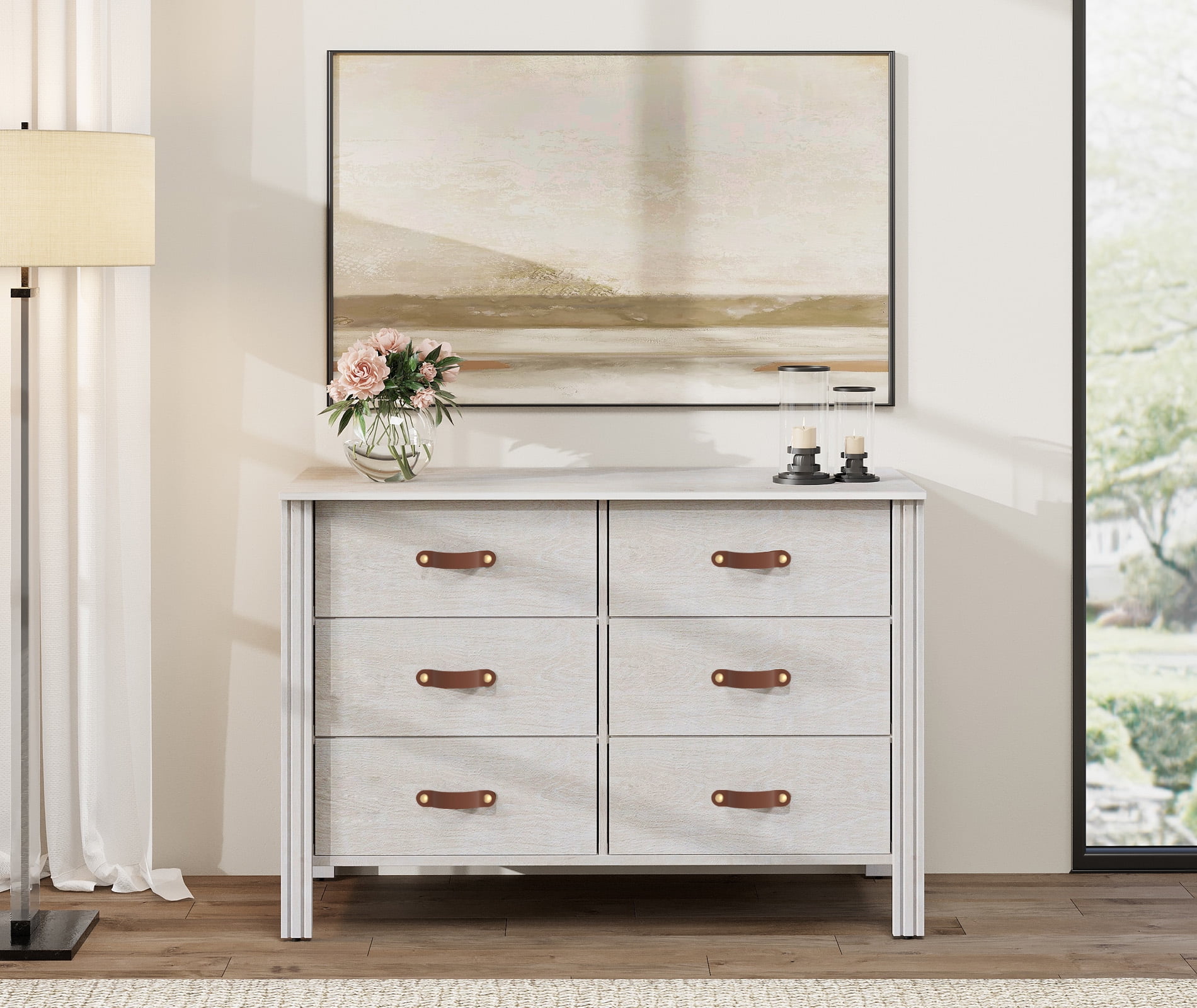Fitueyes Classic White Dresser, Wooden 6-Drawer Chest for Bedroom, Living Room, Entryway