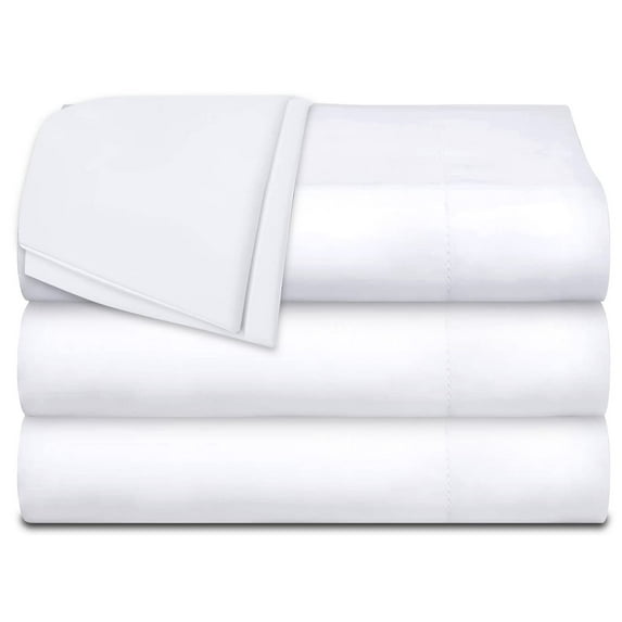 White Classic Flat Hospital Bed Sheet, Twin Size Flat Sheets, Cotton/Poly , 66 x 104, 3-Pack