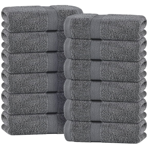White Classic Wealuxe Grey Hand Towels for Bathroom -12 pack, Cotton Hand Towel Bulk for Gym, Spa and Salon, Soft Extra Absorbent Quick Dry 16x27 inch