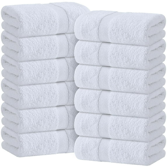 Wealuxe White Hand Towels for Bathroom - 12 pack Cotton Hand Towel Bulk for Gym, Kitchen and Spa, 16x27 inch Soft Highly Absorbent Quick Dry Terry Salon Towels