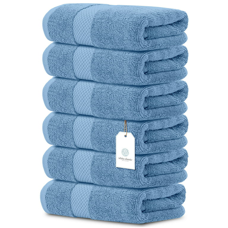 White Classic Hotel Collection Hand Towels, Luxury Blue Hand Towels - Soft  100% Cotton High Absorbent Hotel Hand Towels for Bathroom, Spa, Gym 