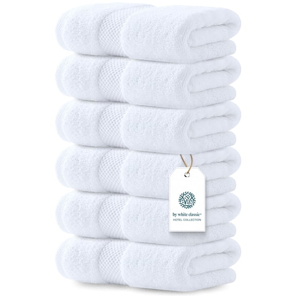 White Classic Hotel Collection Luxury Soft Cotton Hand Towels, White, 16 x 30, 6 Pack