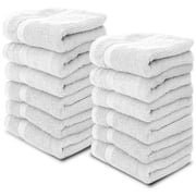 White Classic Hotel Collection Soft Cotton Washcloth Set 12 Pcs, Small Bath Towels and Face Cloths, Silver Gray, 13 x 13, 12 Count