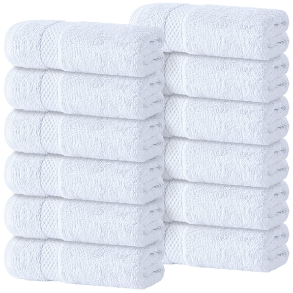 White Classic Hotel Collection Soft Cotton Washcloth Set 12 Pcs, Small Bath Towels and Face Cloths, White, 13 x 13, 12 Count