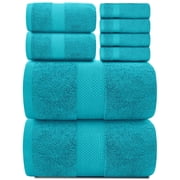 White Classic Hotel Collection Luxury 8-Piece 100% Turkish Cotton Towel Set, Aqua