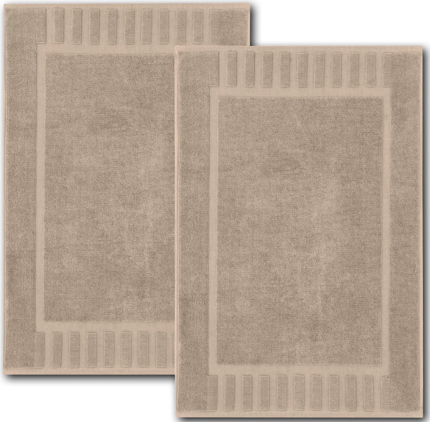 White Classic Hotel Collection Absorbent Cotton Bath Mats, Spa Reversible Floor Towels, not a Bathroom Rug, Taupe, 22 x 34, 2 Pack