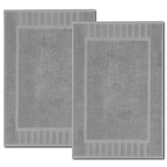White Classic Hotel Collection Absorbent Cotton Bath Mats, Spa Reversible Floor Towels, not a Bathroom Rug, Light Gray, 22 x 34, 2 Pack