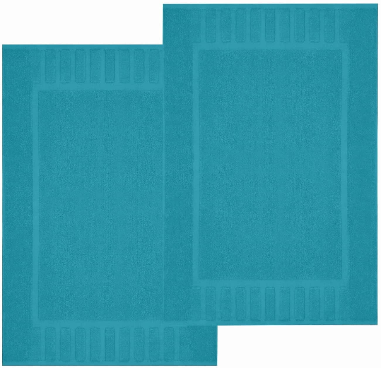 White Classic Hotel Collection Absorbent Cotton Bath Mats, Spa Reversible Floor Towels, not a Bathroom Rug, Aqua Green, 22 x 34, 2 Pack