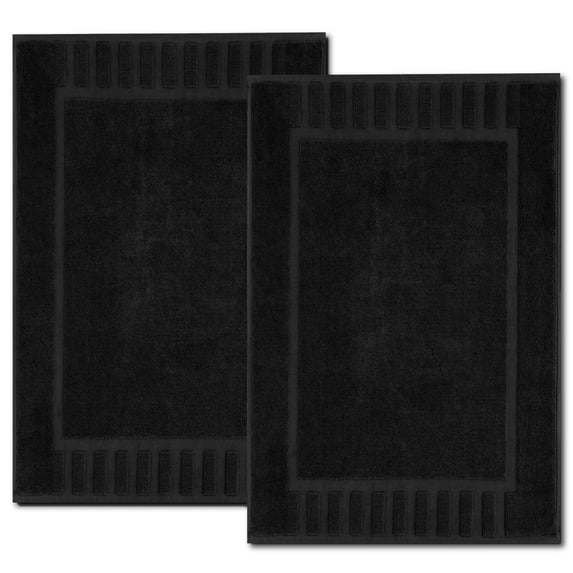 White Classic Hotel Collection Absorbent Cotton Bath Mats, Spa Reversible Floor Towels, not a Bathroom Rug, Black, 22 x 34, 2 Pack