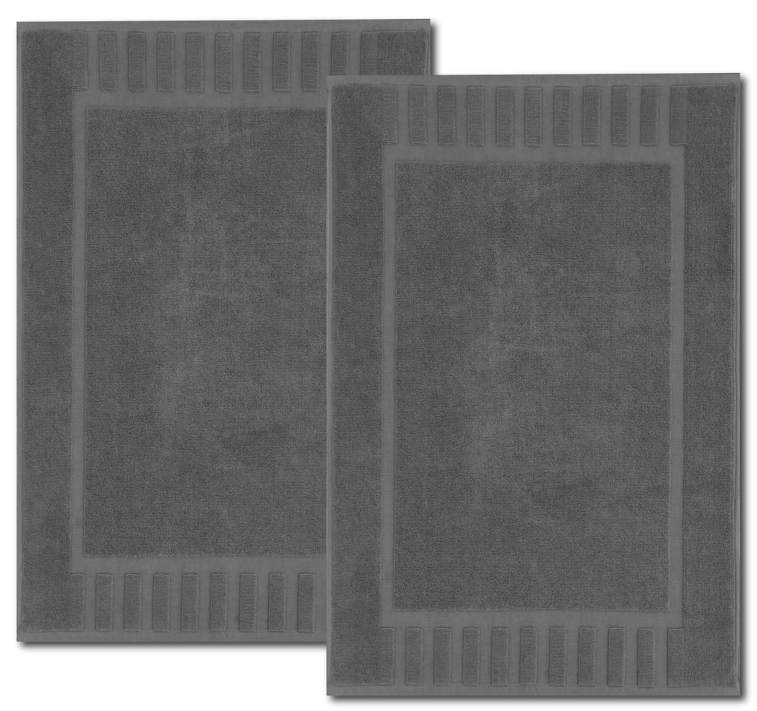 White Classic Hotel Collection Absorbent Cotton Bath Mats, Spa Reversible Floor Towels, not a Bathroom Rug, Gray, 22 x 34, 2 Pack