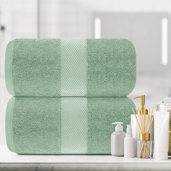White Classic Hotel Collection 650 Gsm Cotton Bath Sheet Towels, Oversized Bathroom Towels, Green, 35 x 70, 2 Pack